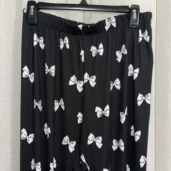 kate spade Black White Bow Tie Notched Collar Short Sleeve Top Pants PJ Set - Picture 11 of 12